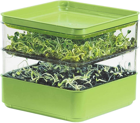 Seed Sprouter Kit Two Tier Stackable Seedling Starter Tray with Lid Microgreens