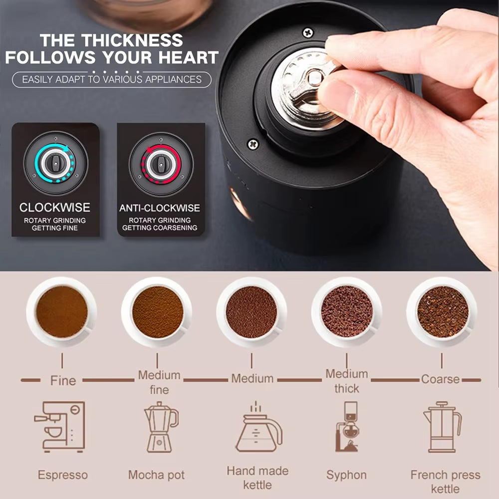 Autostop Coffee Grinder Charged Professional Stronger Adjustable SUS Core Grinding Machine Portable Vacation Travel Cafe Grinder