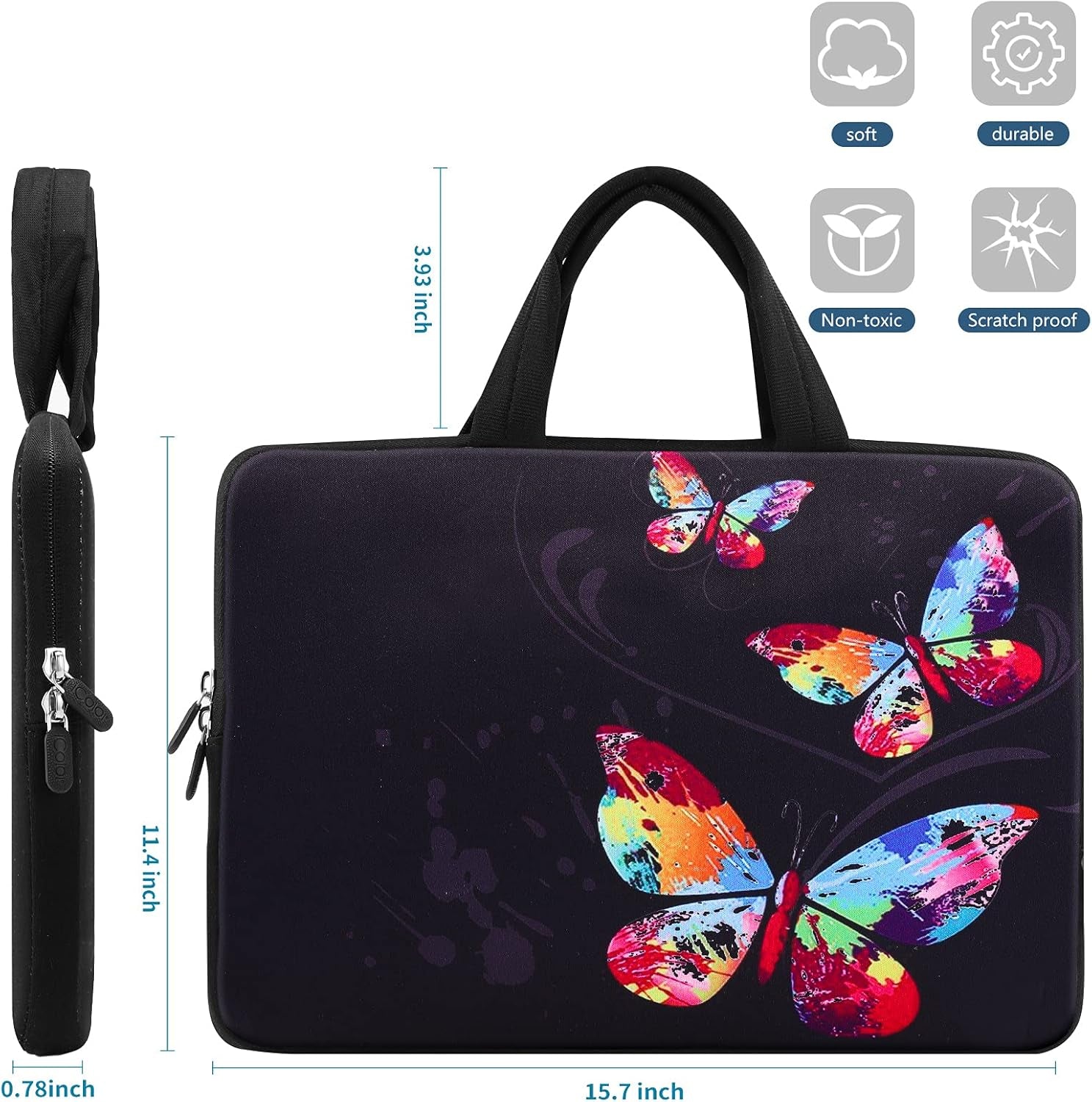 14.5 15 15.4 15.6 Inch Laptop Bag Sleeve Carrying Case with Handle - Portable Chromebook/Ultrabook/Notebook/Netbook Case Pouch - Computer Protective Cover Travel Briefcase, Butterflies