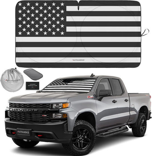 1-Piece Windshield Sun Shade B&W American Flag USA Patriotic Design - Foldable Car Fits Easily to SUV & Truck Vehicles UV Ray Blocker Keeps Your Vehicle Cool Large