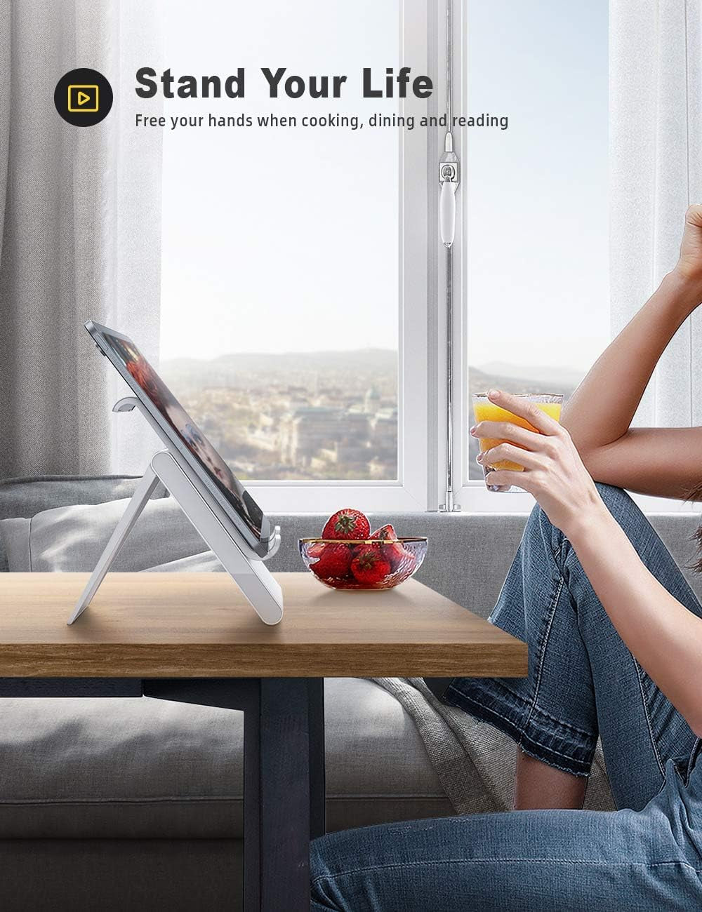 Tablet Stand Holder Adjustable - Foldable Desktop Stand Charging Dock for Desk Compatible with 4-13" Tablet Such as Ipad Pro 11, 9.7, 10.5, 12.9 Air Mini 4 3 2, Kindle, Nexus, Tab - White