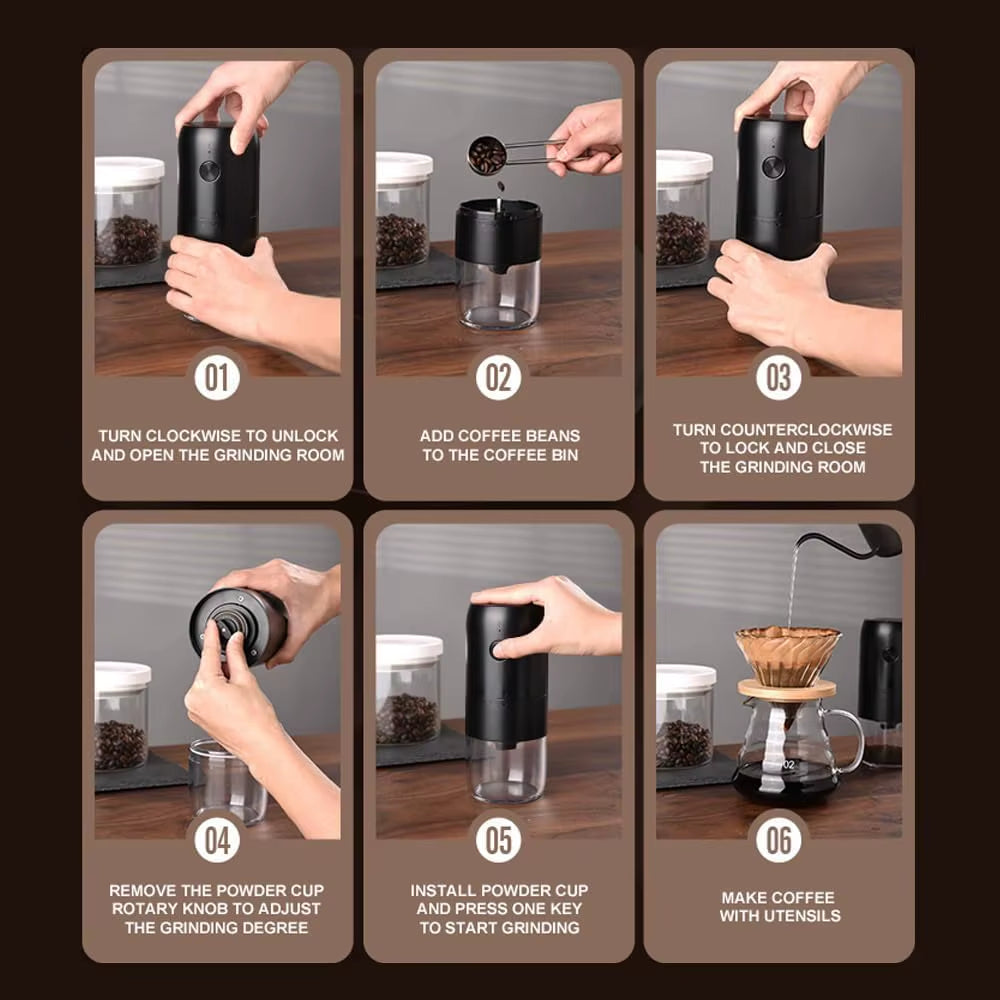 Autostop Coffee Grinder Charged Professional Stronger Adjustable SUS Core Grinding Machine Portable Vacation Travel Cafe Grinder