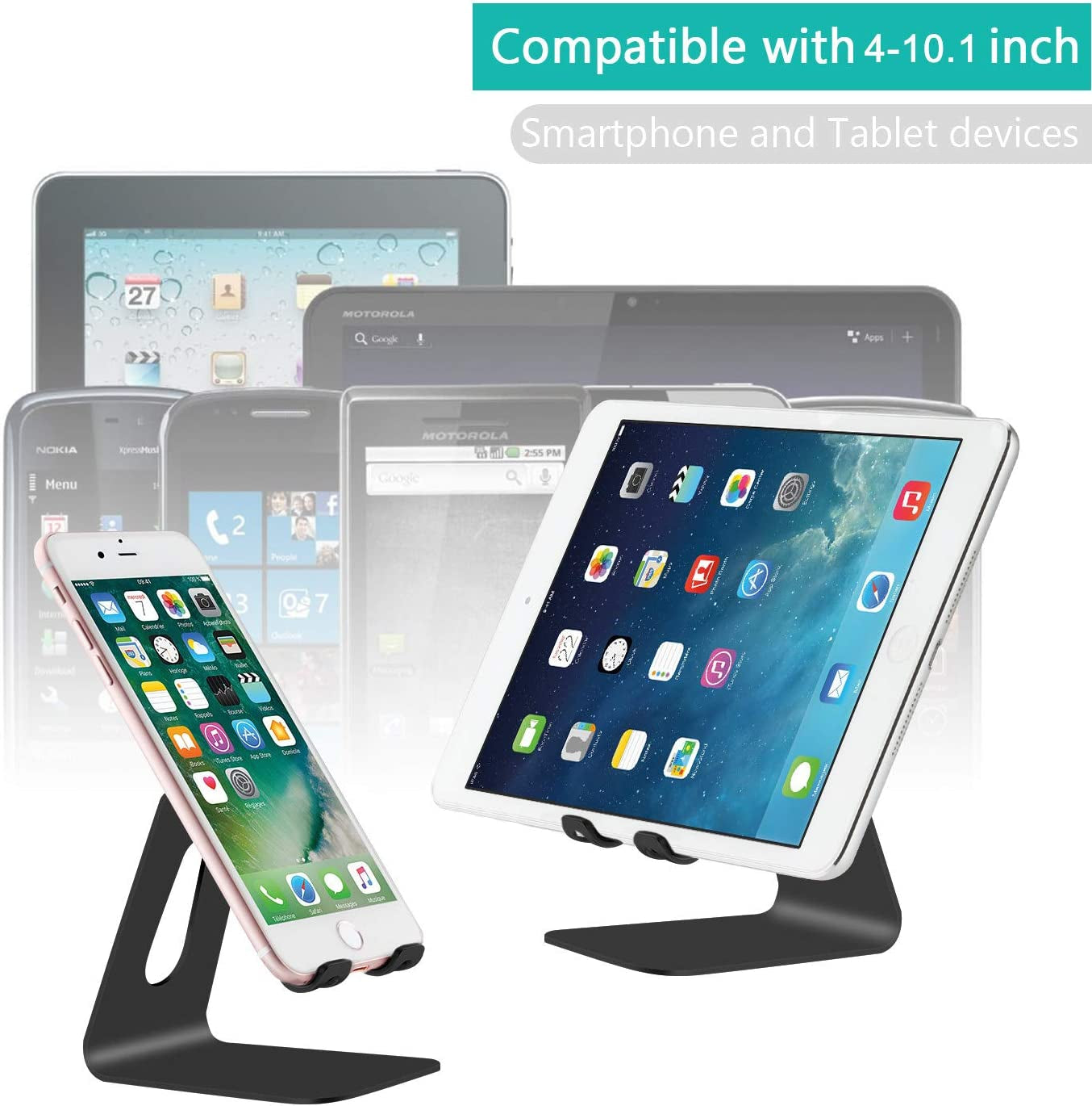 Cell Phone Stand for Desk, Phone Stand Holder Solid Phone Dock Cradle Compatible for Phone 12 11 XR XS Max 8 X 7 6 6S plus 5 4 SE Charging, Accessories Desk, All Android Smartphones - Black