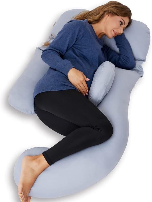 Pregnancy Pillows for Sleeping with Washable Combed Cotton Cover, G Shaped Side Sleeping Maternity Pillow Detachable Support Pillow for Pregnant Women Neck Back Belly Hips Legs(Gray)