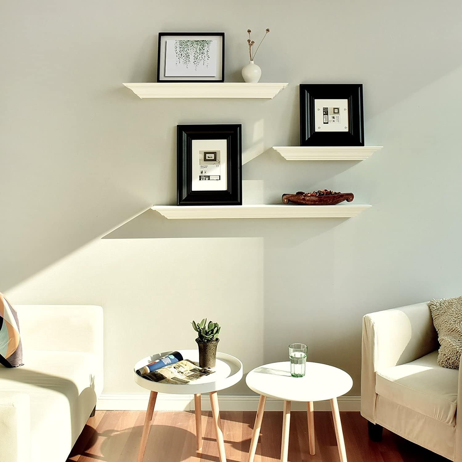 36 Inch Solid Pine Wood Floating Shelves Wall Mounted,Corona Crown Molding Floating Wall Display Shelf,White Finished.