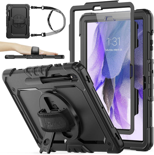 Case for Samsung Galaxy Tab S7 FE / S8 plus 5G Case 12.4'' with Screen Protector Pencil Holder [360 Rotating Hand Strap] &Stand, Drop-Proof, Black