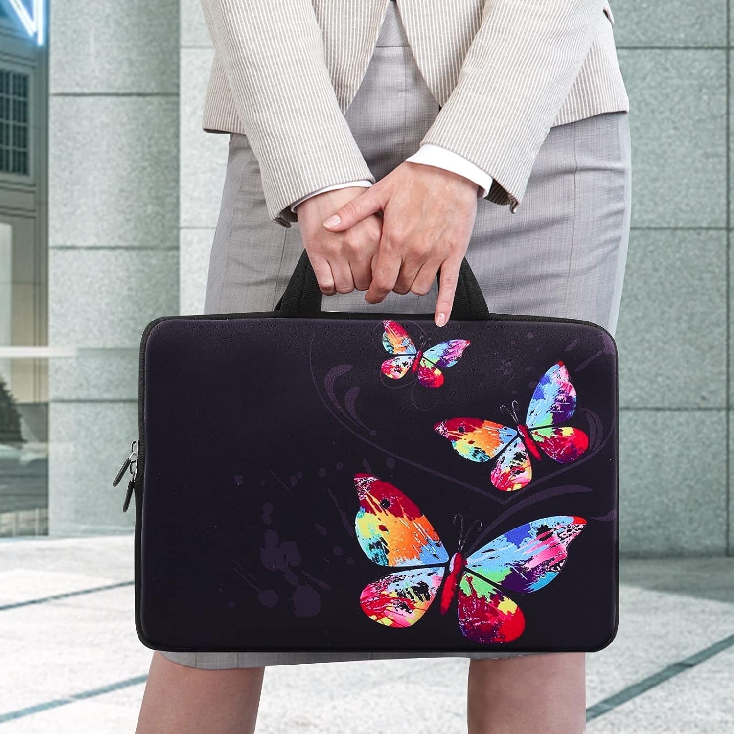 14.5 15 15.4 15.6 Inch Laptop Bag Sleeve Carrying Case with Handle - Portable Chromebook/Ultrabook/Notebook/Netbook Case Pouch - Computer Protective Cover Travel Briefcase, Butterflies