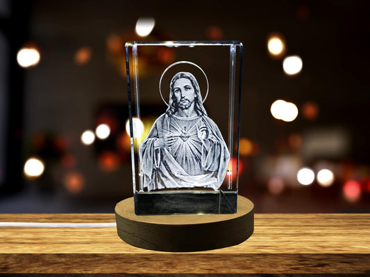 3D Crystal Home Decor Jesus Figurine Statue with LED Light